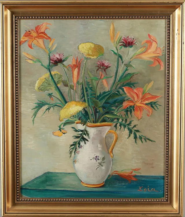ZOIA KRUKOWSKAJA. Blomsterstilleben, olja på pannå, signerad.