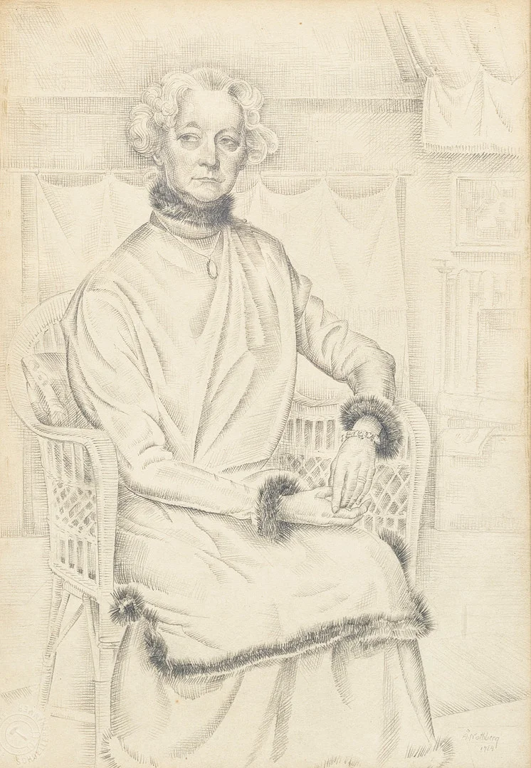 ÅKE NOTHBERG (1891-1973). Kvinna i stol, teckning, signerad och daterad, Å. Nothberg, 1924. — Sculptures & Bronzes — Auktionshuset Kolonn