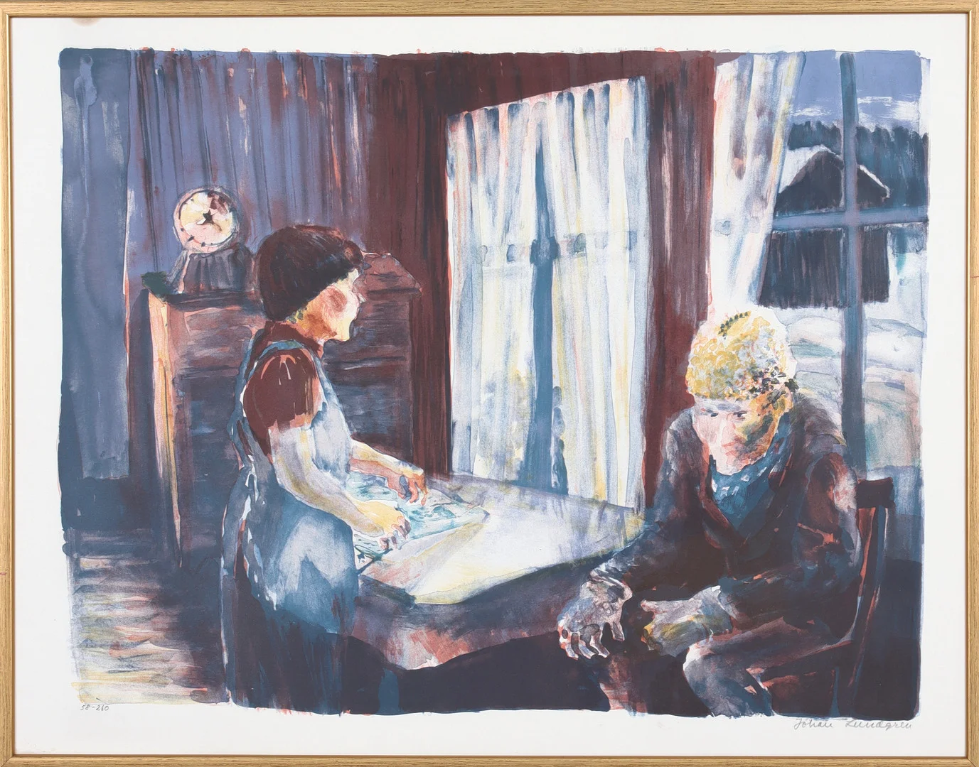 JOHAN LUNDGREN. Vid fönstret, färglitografi, signerad och numrerad 58/260. — Engravings & Prints — Stadsauktion Sundsvall