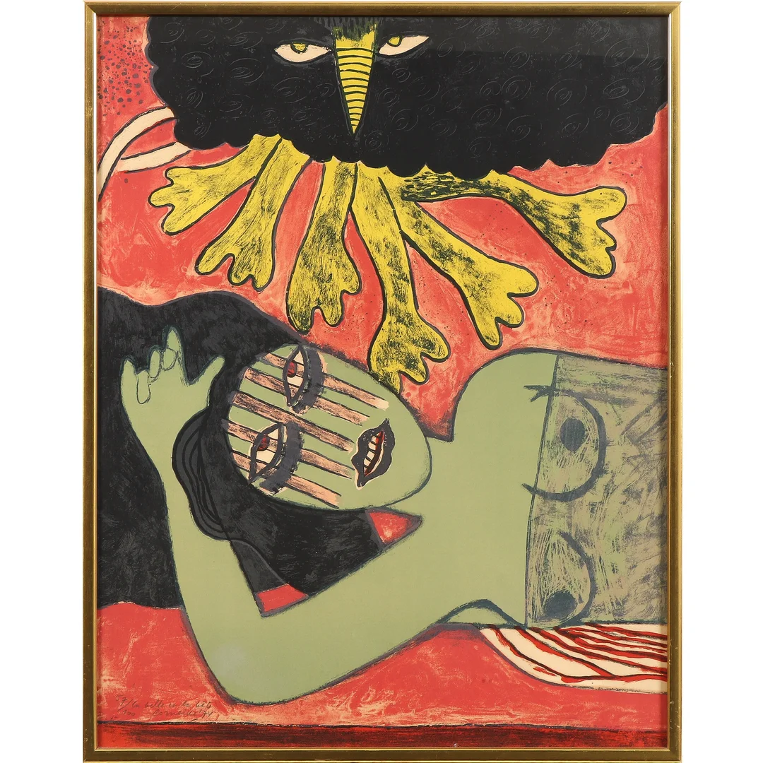 Corneille. 'Beauty and the Beast'. Framed color lithograph. (cd) — Paintings and sculptures/Prints and photography — Lauritz
