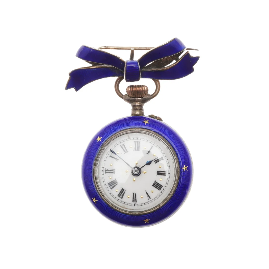 AN ENAMEL AND SILVER GILT FOB WATCH. — Pocket & Stop Watches — Lawrences Auctioneers