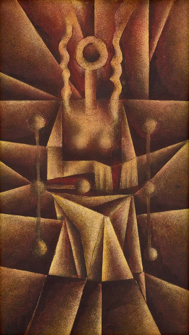 HEINZ SEVENICH (Aachen/Tyskland 1935-2023) "Sitzende frau", signerad och daterad a tergo 1.13.65, blandteknik på pannå.