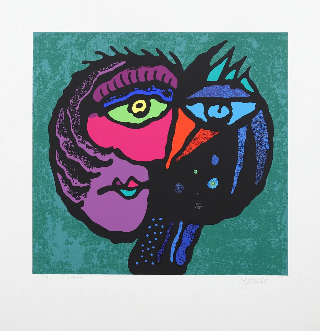 ROLF LEMBKE (FÖDD 1937). Fågelskådaren, färgserigrafi nr 91/300, signerad. — Engravings & Prints — Garpenhus Auktioner