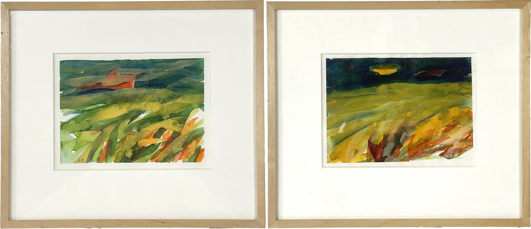 LARS BERTLE. "Mot skogen", akvarell på papper, 2 st, signerade LB, daterade 2005. — Paintings — Roslagens Auktionsverk