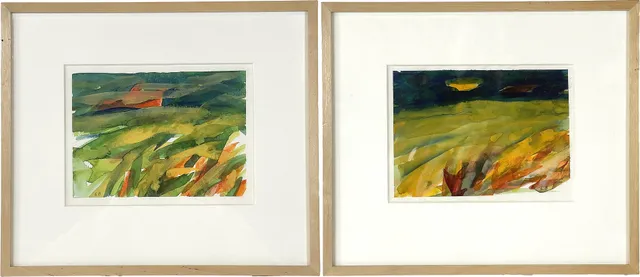 LARS BERTLE. "Mot skogen", akvarell på papper, 2 st, signerade LB, daterade 2005.