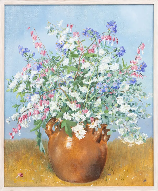 GUDRUN NILSSON. Oljemålning signerad blomsterstilleben.