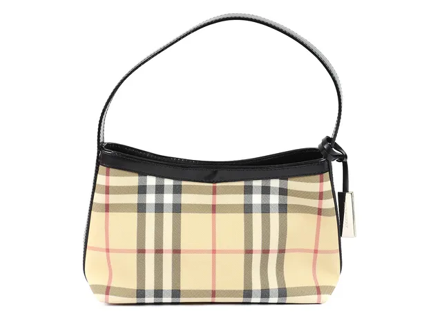 VÄSKA, BURBERRY, beige, svart, röd rutig, svart läder, 22x15x7 cm, dustbag.