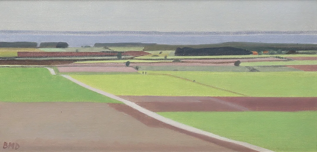 BARBRO DANIELSSON. "Motiv från Mörbylångadalen". Olja på duk, uppfodrad på pannå. — Paintings — Auktionshuset Thelin & Johansson