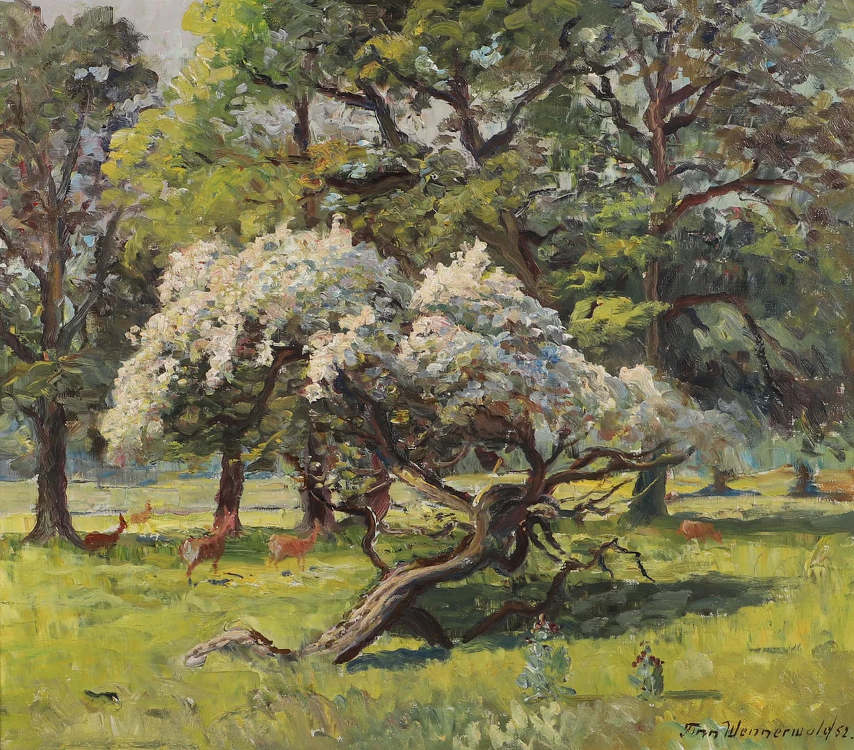 FINN WENNERWALD. Landskap med rådjur, olja på duk, signerad -52. — Paintings — Helsingborgs Auktionskammare
