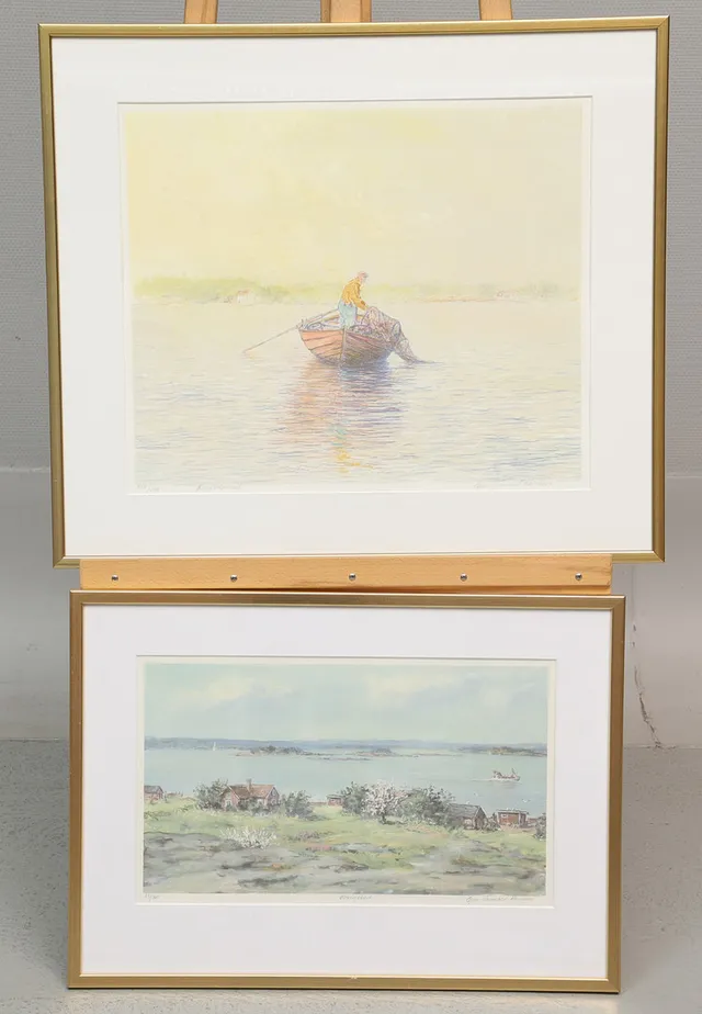 EGON LENNART KARLSSON. Färglitografier, 2 st, skärgårdsmotiv, signerade och numrerade.