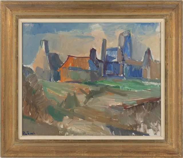 PER FALK (1924-1982). Olja på duk, "Spansk by", signerad.