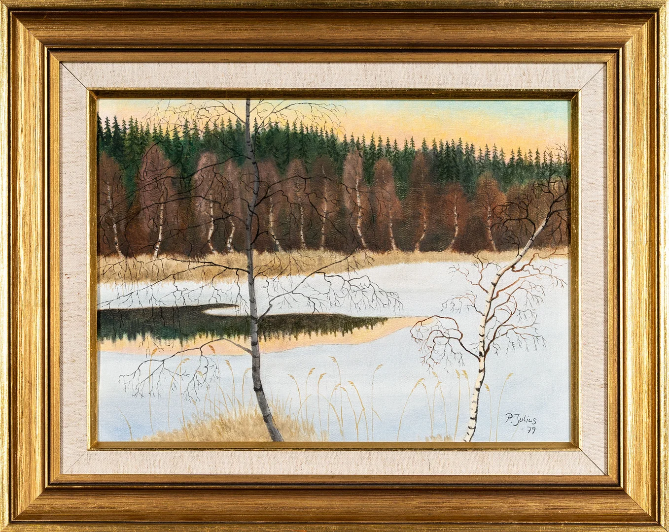 PER JULIUS. Olja på duk, Landskapsmotiv, Signerad, 1979. — Paintings — Norrlands Auktionsverk