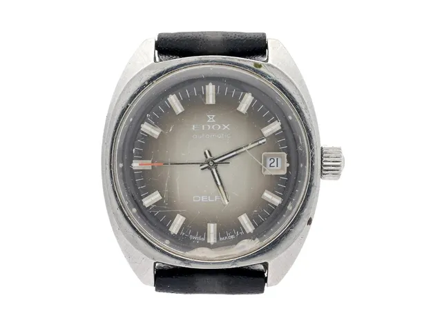EDOX, Delfin (T-Swiss Made -T), Boett nr. 623.2303.4, herrur, 35 mm, stål, automatisk, plexiglas, datum, läderband, ca 1970.