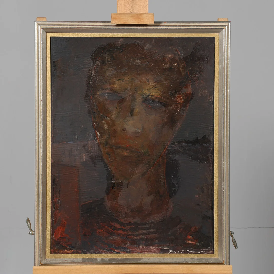 STIG EVERT LINDBERG. OLJA PÅ PANNÅ, porträtt, signerad samt daterad. — Paintings — Borås Auktionshall