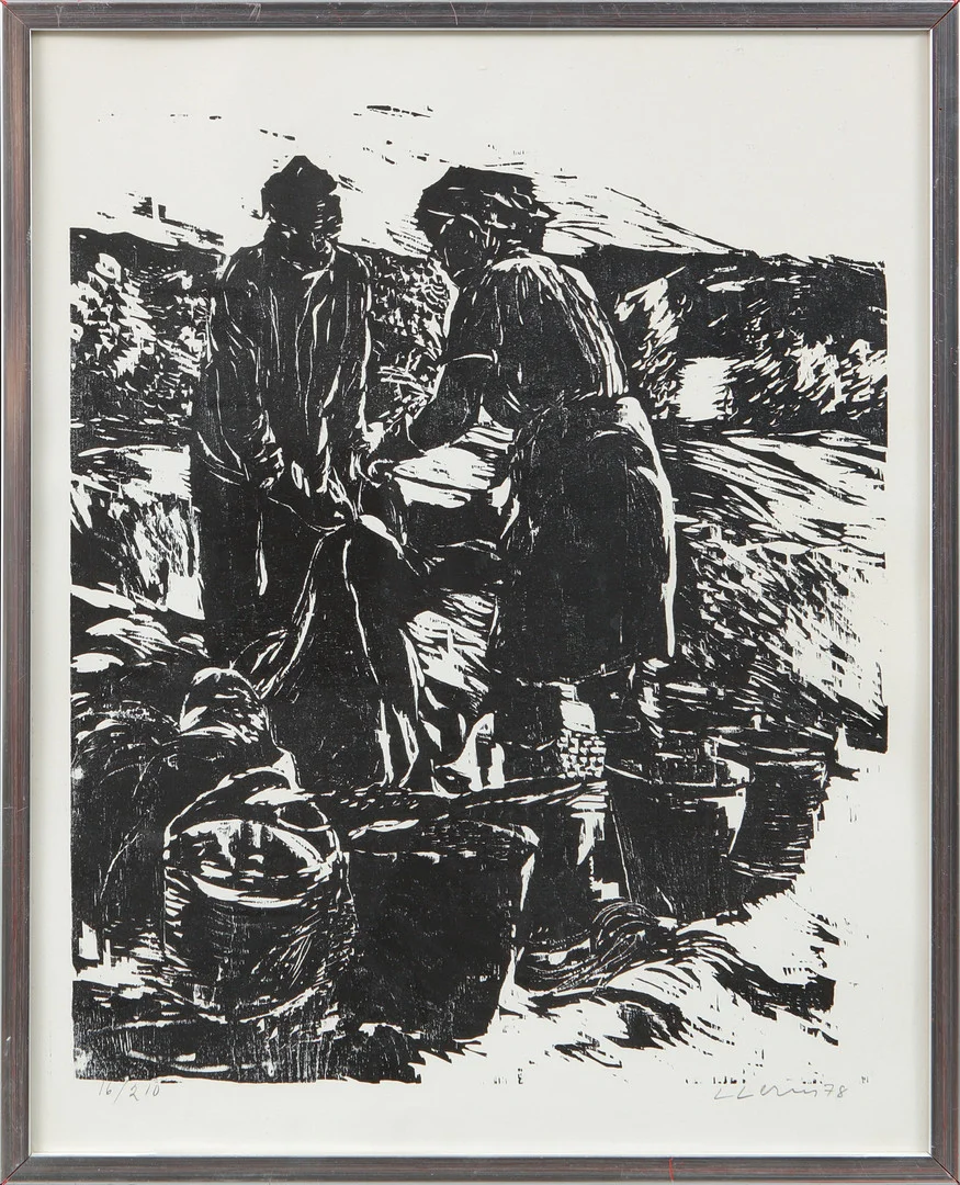 LARS LERIN. Figurscen, träsnitt, signerad och numrerad 16/210. — Engravings & Prints — Göteborgs Auktionsverk