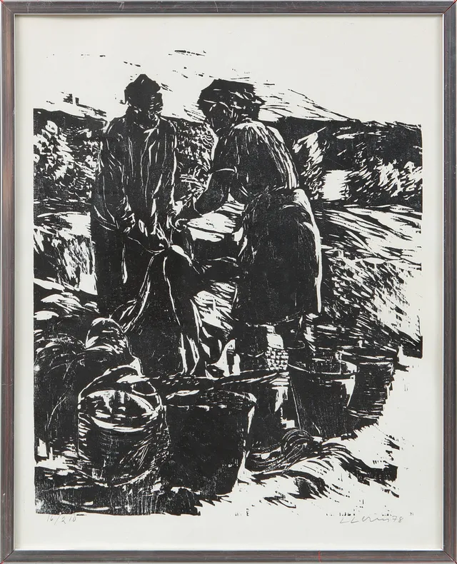 LARS LERIN. Figurscen, träsnitt, signerad och numrerad 16/210.