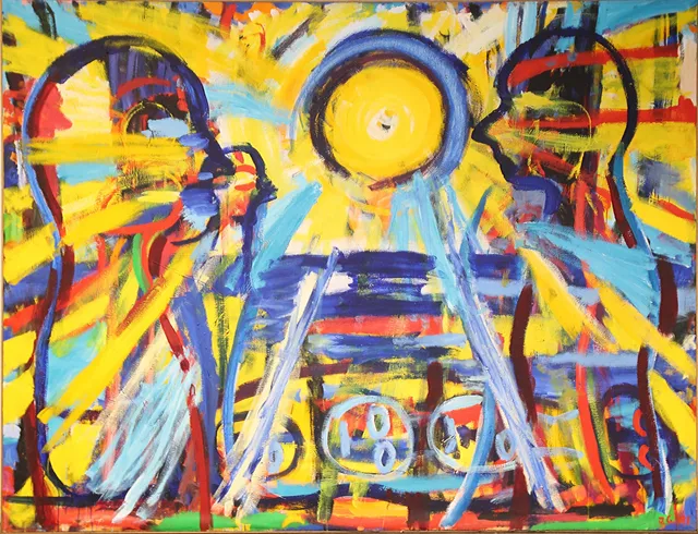 Jon Gislason. Large painting, figure composition, 232 x 302 cm