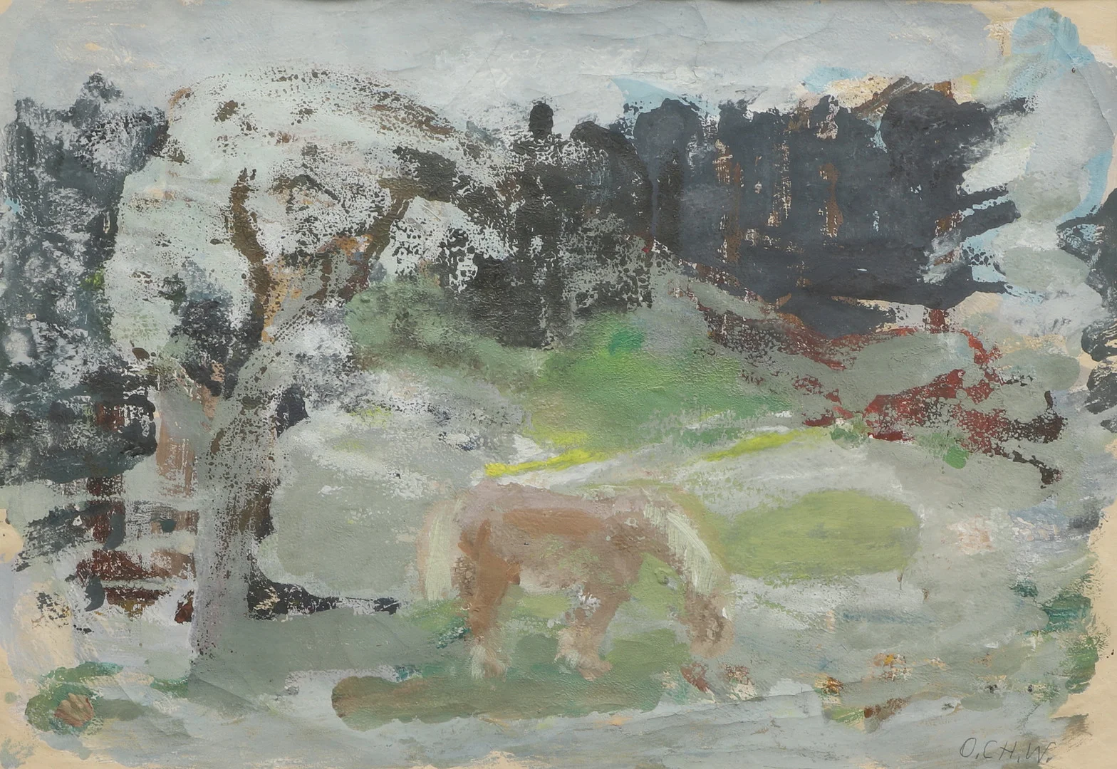 OSCAR CH WICKSTRÖM. Gouache, häst vid vattendrag, signerad. — Paintings — Ekenbergs Auktioner
