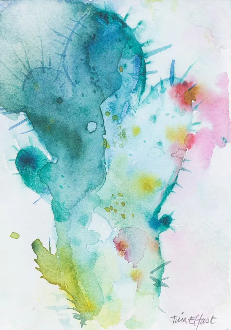 TINA ELFAST (FÖDD 1952). Kaktus, akvarell på papp, signerad. — Paintings — Garpenhus Auktioner