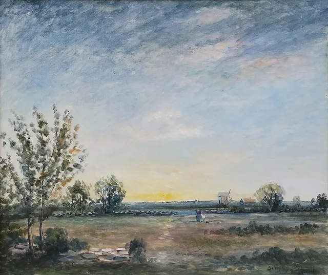 BERNDT OLOF SJÖWALL. OLJA på pannå, "Solnedgång" Öland, 1900-tal.