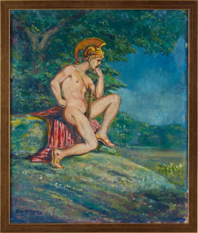 BROR HILLGREN (1881-1955). Romersk soldat, olja på pannå.
