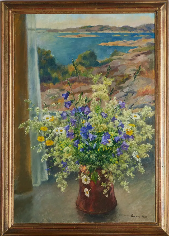 RYNO FRIEBERG. "Sommarbukett", Bohuslän, signerad och daterad Ryno 1986, olja på duk.