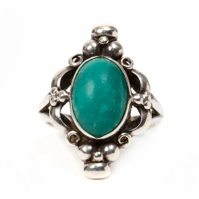 GEORG JENSEN, ring, sterlingsilver med cabochonslipad amazonit, 13 E, 1950-tal, importstämplad.