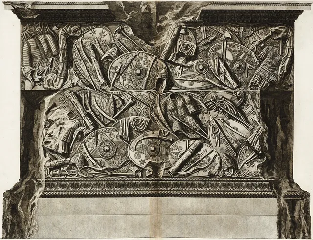 GIOVANNI BATTISTA PIRANESI. "Quarta facciata del Piedestallo...", Fig (XIII) ur "Trofeo o sias Magnifica Colonna...", etsning 1774/79.