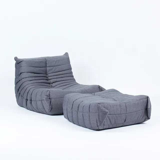 MICHEL DUCAROY. Ligne Roset, Sessel / Lounge Chair mit Ottomane, Modell 'Togo', Textilstoff, Entwurf 1973, Frankreich. (2).