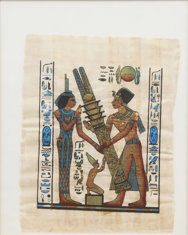 AKVARELL, på papyros, Egypten, modern.