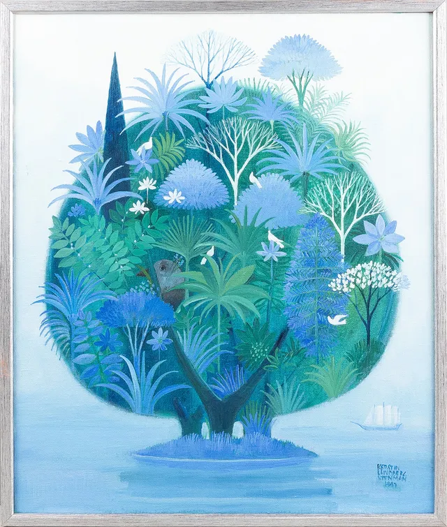 KERSTIN LUNDBERG STENMAN (1926-2007). "Koltrastens Ö", olja på duk.