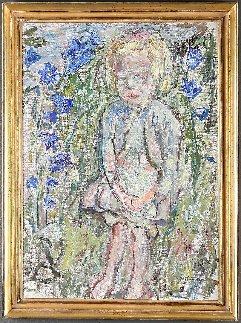 OLLE NORDBERG. Barnporträtt, olja på pannå, signerad och daterad -49. — Paintings — Stadsauktion Sundsvall