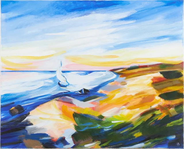 ANITA FRÖDING (FÖDD 1942):. "Dikt om strandens väg", monogramsignerad, olja på duk.