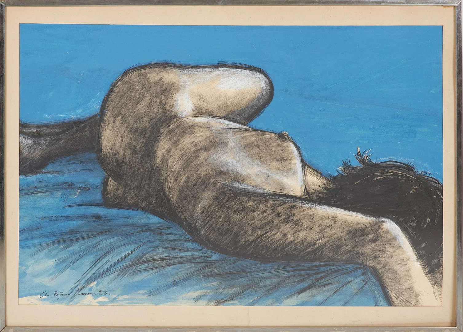 CHRISTIAN BJÖRN LARSEN. "Liggande modell" gouache och tusch, signerad samt daterad -58. — Paintings — Stockholms Auktionsverk Sickla
