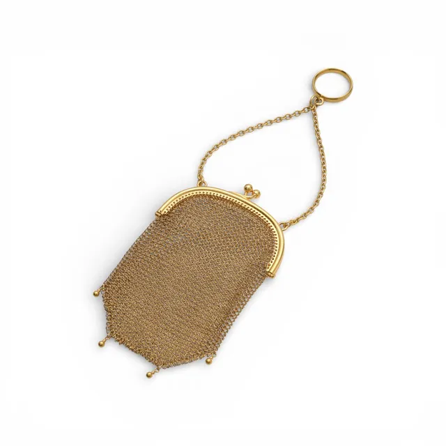 French gold mesh purse, late 19th - early 20th Century.