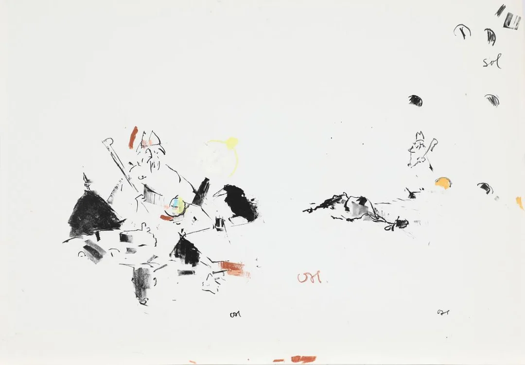 Oluf Høst: Composition. Signed OH. Handcoloured lithograph. Sheet size 43×61 cm. Unframed. — Modern Prints/Classical modernism — Bruun Rasmussen