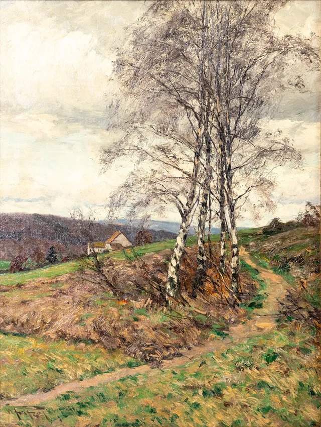 WILHELM FRITZEL (1870-1943). Mittelgebirgslandschaft mit Birken.