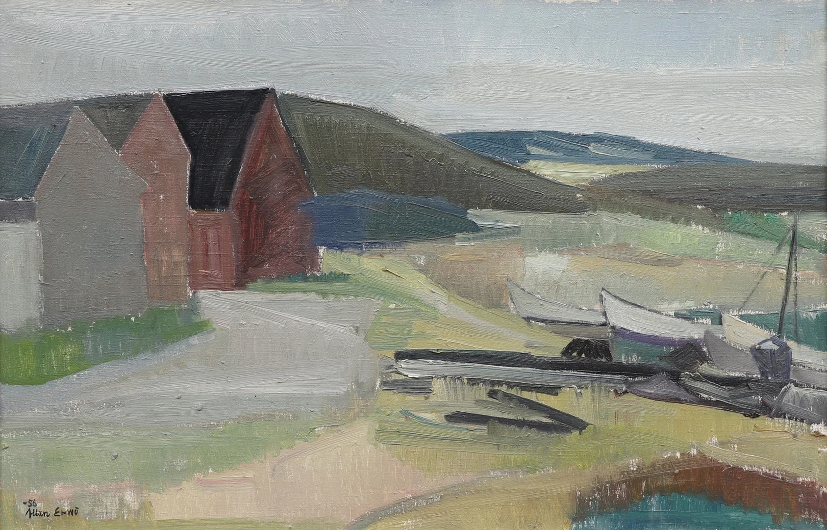 ALLAN ERWÖ. Motiv från Rammsjöstrand, olja på duk. — Paintings — Garpenhus Auktioner