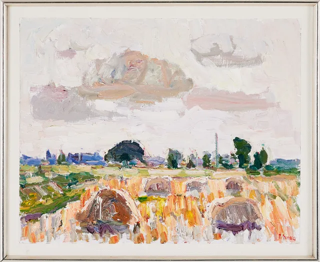 IMANTS SINKA (1915-1993). landskapsmotiv, olja på papper uppfodrad på duk, signerad.