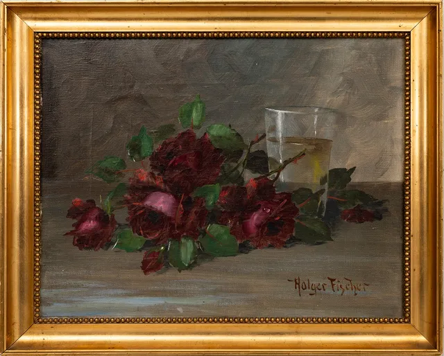 CARL HOLGER  FISCHER (1885-1955). Röda rososr, olja på duk, signerad Holger Fischer.