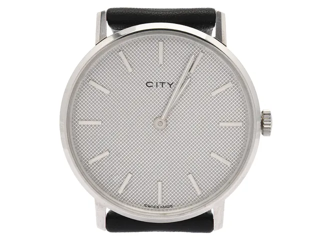 CITY, herrur, 33 mm, Cal Peseux 7001, Boett nr. 314020, stål, manuell, plexiglas, skadad urtavla, läderband, ca 1960.