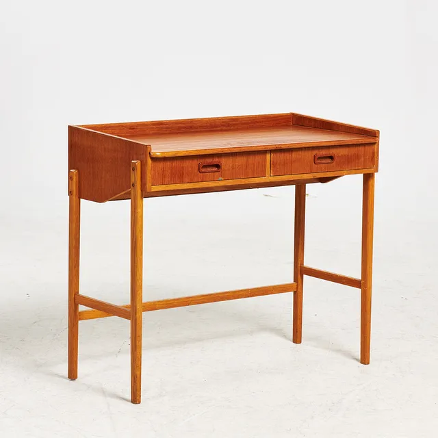 SMINKBORD, 1960-tal, teakfanér, utdragsskiva, 2 lådor.