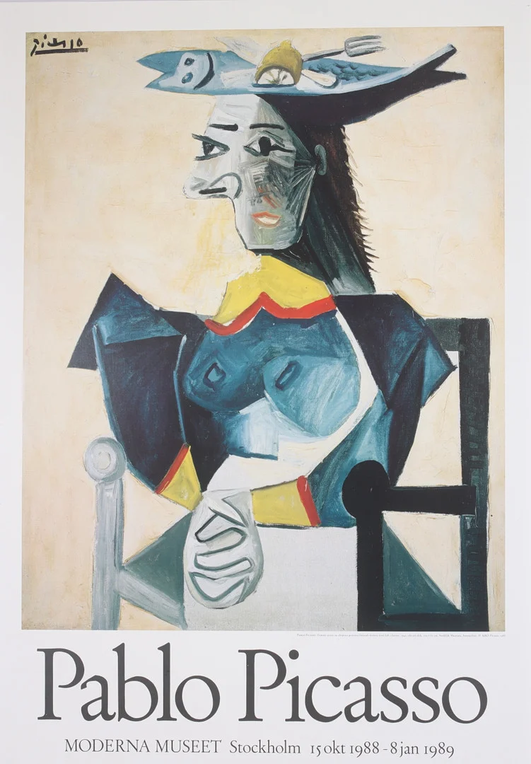 PABLO PICASSO. Utställningsaffisch, tryck, Moderna Museet Stockholm, 15 okt 1988- 8 jan 1989. — Engravings & Prints — Stadsauktion Sundsvall
