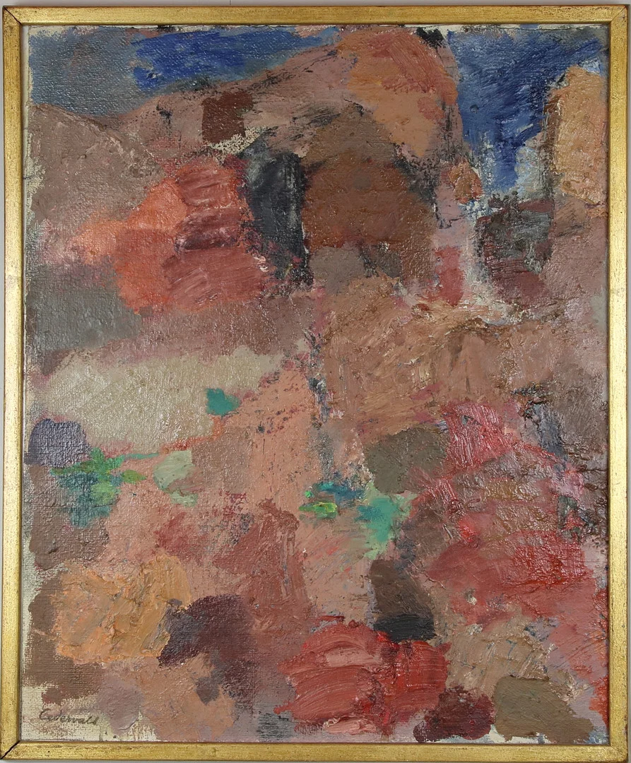 ERIK CEDERVALL. Olja på pannå, abstrakt motiv, signerad. — Paintings — Höganäs Auktionsverk