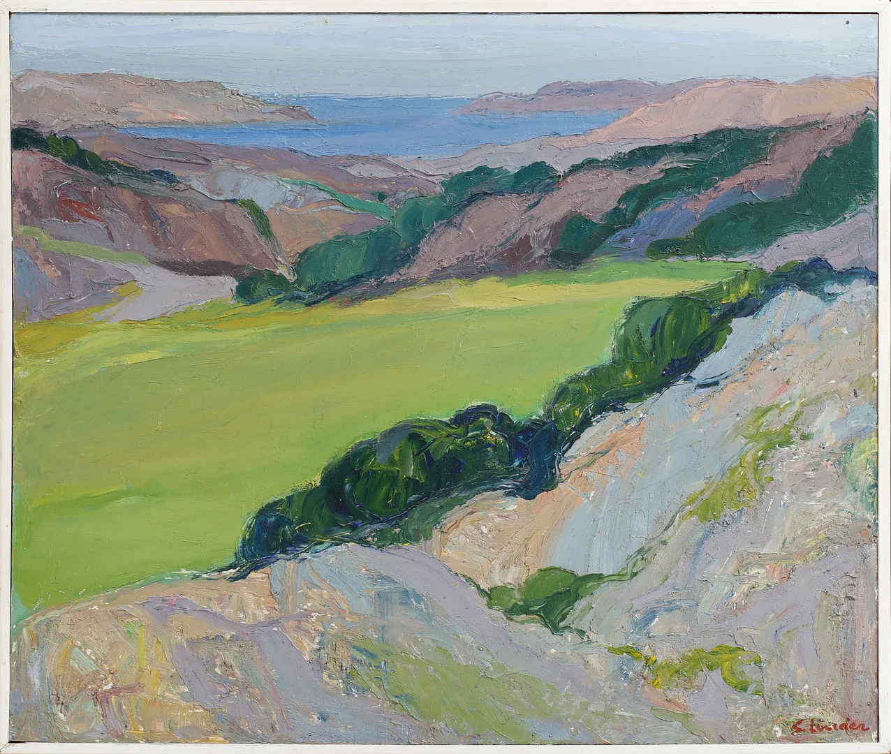 SVEN LINDER. "Landskap, Bohuslän". Olja på pannå, signerad. — Paintings — Göteborgs Auktionsverk