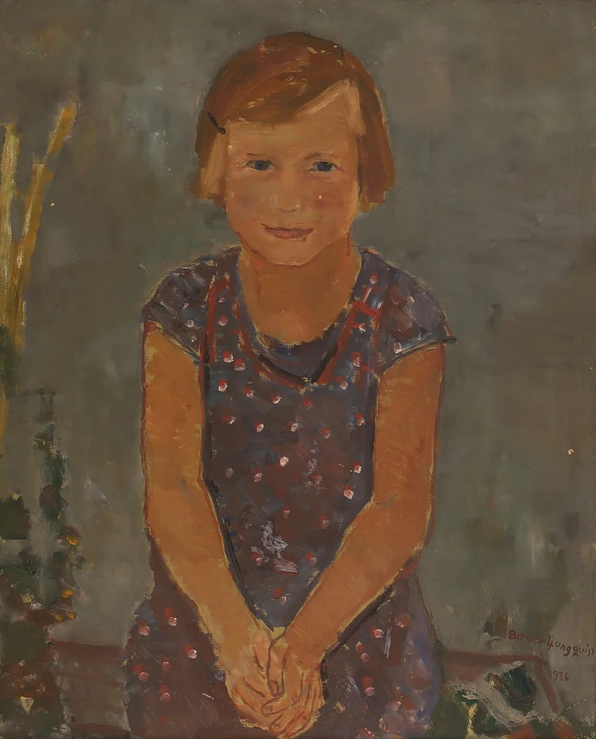BIRGER LJUNGQUIST. Olja på pannå, flickporträtt, signerad, daterad 1936. — Paintings — RA Auktionsverket Norrköping