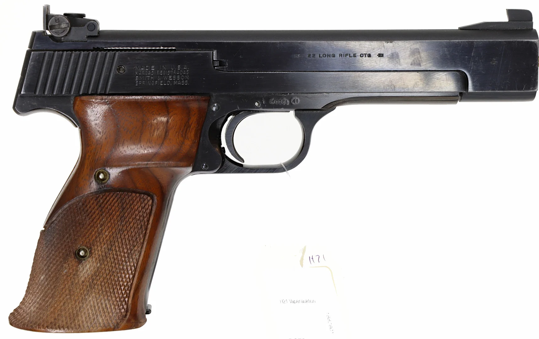 27. PISTOL, amerikansk, Halvautomatisk, fabrikat Smith & Wesson, modell 41, kaliber .22LR, tillv.nr A193865, se-nr SE0136129. — Pistols — Walter Borg
