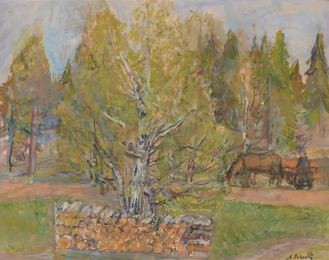 Schultz, Alexander — Landskap med vedstabel