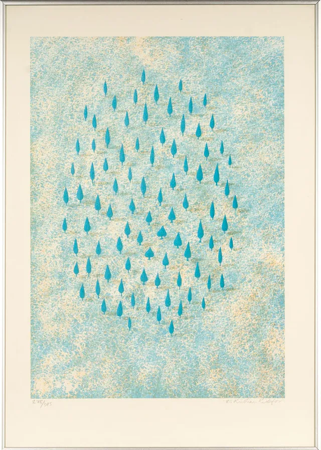 KRISTIAN KROKFORS. Färglitografi, Träd, Signerad, Numrerad 278/395, Daterad 1986.