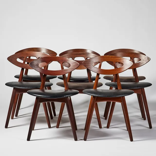 EJVIND A. JOHANSSON. EJVIND A. JOHANSSON, "Ögat", chairs, 8 pcs, Ivan Gern Ivan Gern Møbelfabrik, Denmark, designed 1961.